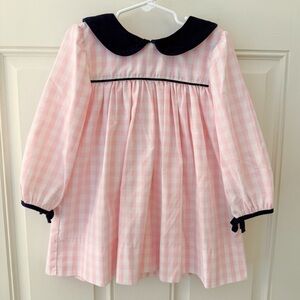 Pink Gingham Kids Dress with Navy Accents